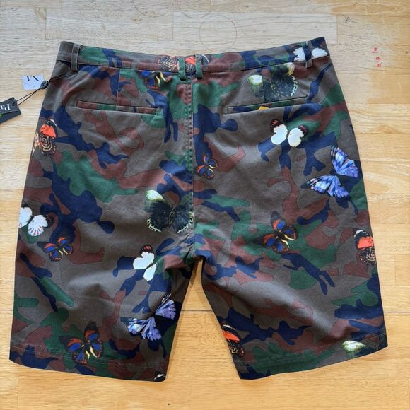Paisley & Gray Mens Shorts 34W Slim Fit Chino All Over Print Camo & Butterflies - Picture 3 of 11
